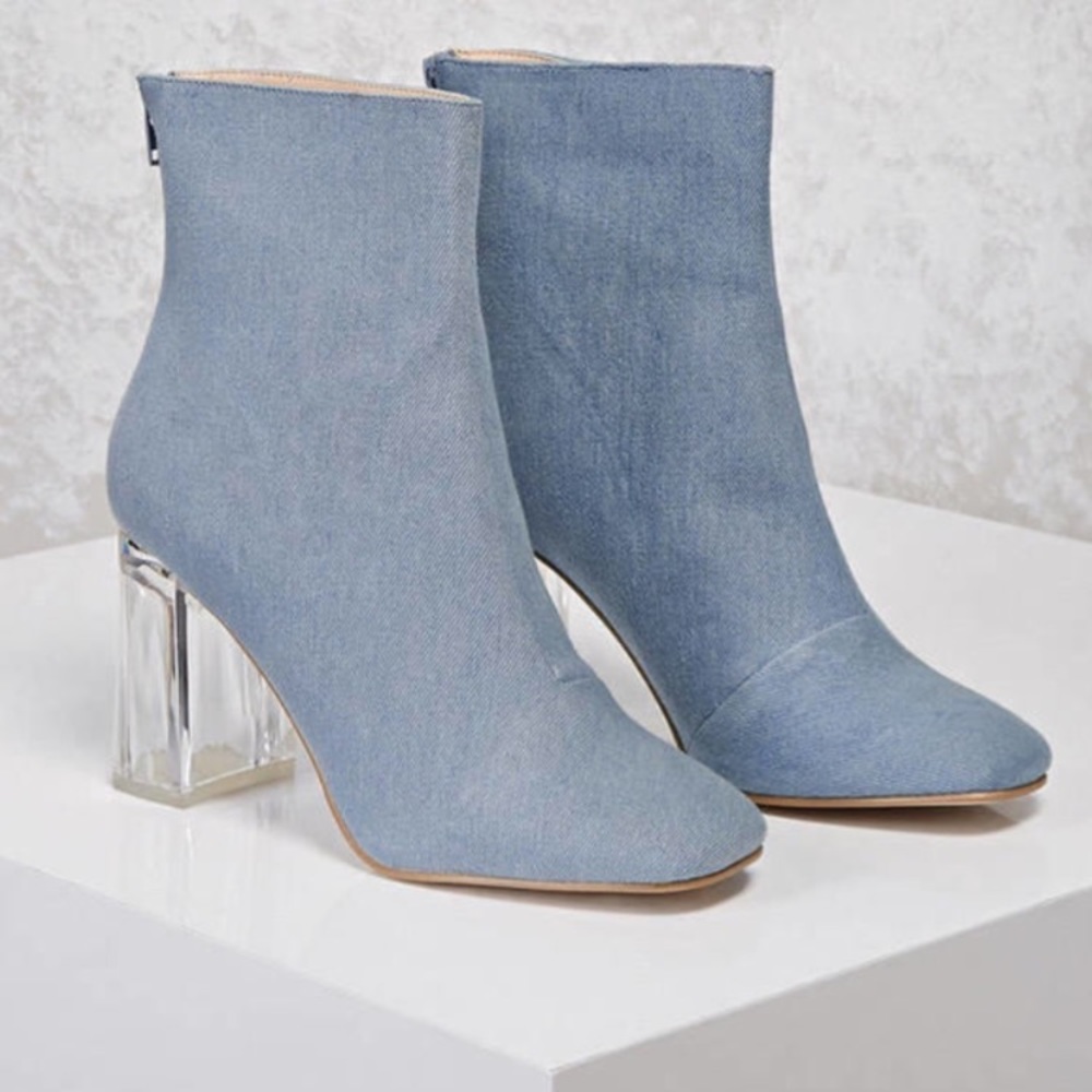 Forever 21 Denim Ankle Boots with Clear Heel